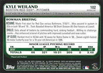 2011 Bowman Draft Picks & Prospects - Chrome Refractors #102 Kyle Weiland Back