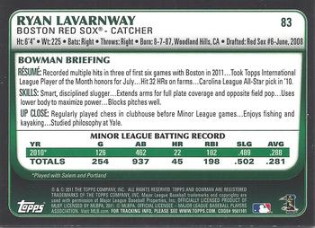 2011 Bowman Draft Picks & Prospects - Gold #83 Ryan Lavarnway Back