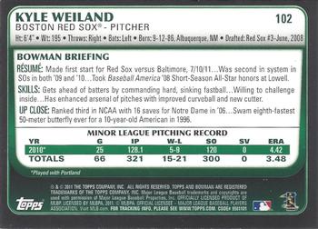 2011 Bowman Draft Picks & Prospects - Gold #102 Kyle Weiland Back
