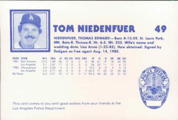1983 Los Angeles Dodgers Police #NNO Tom Niedenfuer Back