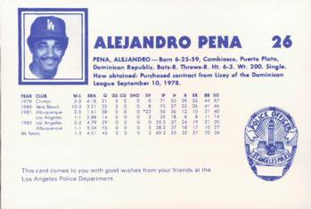 1983 Los Angeles Dodgers Police #NNO Alejandro Pena Back