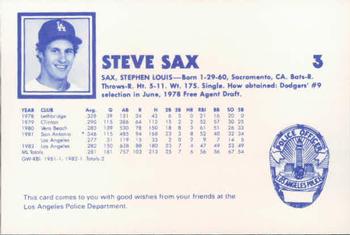 1983 Los Angeles Dodgers Police #NNO Steve Sax Back