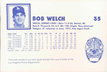 1983 Los Angeles Dodgers Police #NNO Bob Welch Back