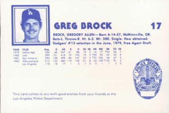 1983 Los Angeles Dodgers Police #NNO Greg Brock Back