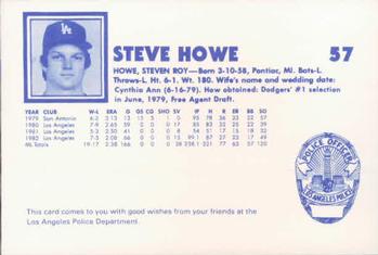 1983 Los Angeles Dodgers Police #NNO Steve Howe Back