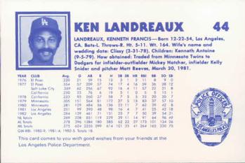 1983 Los Angeles Dodgers Police #NNO Ken Landreaux Back