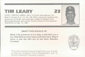 1987 Los Angeles Dodgers Police #13 Tim Leary Back