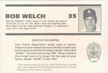 1987 Los Angeles Dodgers Police #26 Bob Welch Back