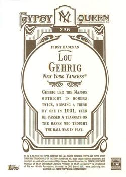 2012 Topps Gypsy Queen #236 Lou Gehrig Back