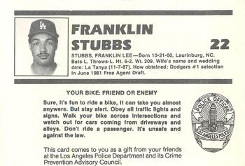 1988 Los Angeles Dodgers Police #NNO Franklin Stubbs Back