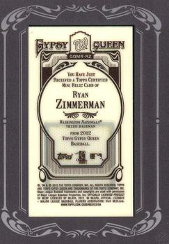 2012 Topps Gypsy Queen - Framed Mini Relics #GQMR-RZ Ryan Zimmerman  Back