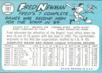 1965 Topps #101 Fred Newman Back