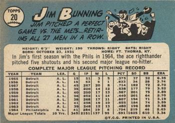 1965 Topps #20 Jim Bunning Back