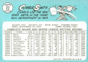 1965 Topps #22 Charlie Smith Back