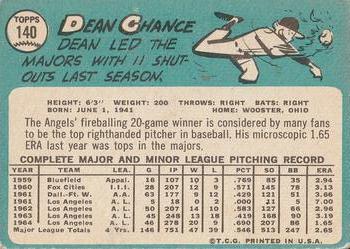 1965 Topps #140 Dean Chance Back
