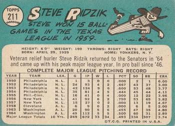 1965 Topps #211 Steve Ridzik Back