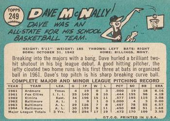 1965 Topps #249 Dave McNally Back