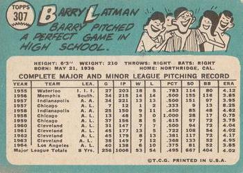 1965 Topps #307 Barry Latman Back