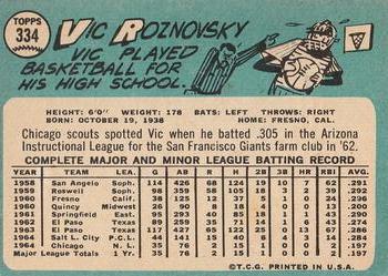 1965 Topps #334 Vic Roznovsky Back