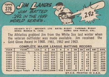 1965 Topps #376 Jim Landis Back