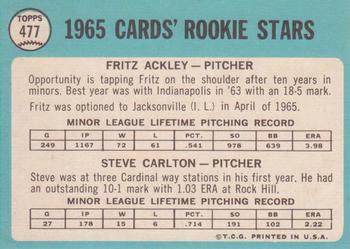 1965 Topps #477 Cards 1965 Rookie Stars (Fritz Ackley / Steve Carlton) Back