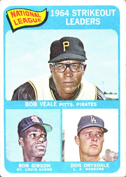 1965 Topps #12 National League 1964 Strikeout Leaders (Bob Veale / Bob Gibson / Don Drysdale) Front