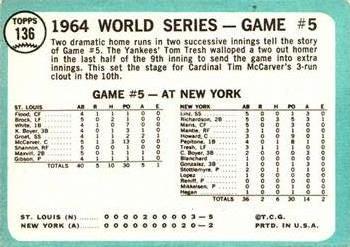 1965 Topps #136 World Series Game #5 - 10th Inning Triumph Back