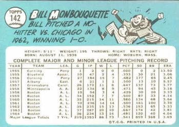 1965 Topps #142 Bill Monbouquette Back
