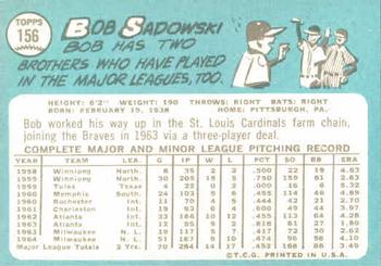 1965 Topps #156 Bob Sadowski Back
