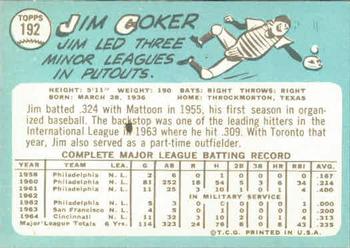 1965 Topps #192 Jimmie Coker Back