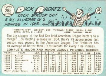 1965 Topps #295 Dick Radatz Back