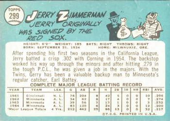 1965 Topps #299 Jerry Zimmerman Back