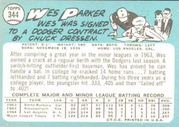 1965 Topps #344 Wes Parker Back