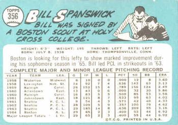 1965 Topps #356 Bill Spanswick Back