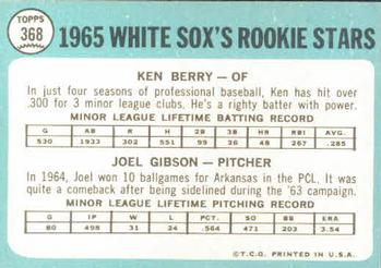 1965 Topps #368 White Sox 1965 Rookie Stars (Ken Berry / Joel Gibson) Back
