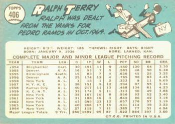 1965 Topps #406 Ralph Terry Back