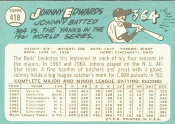 1965 Topps #418 Johnny Edwards Back