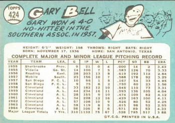 1965 Topps #424 Gary Bell Back