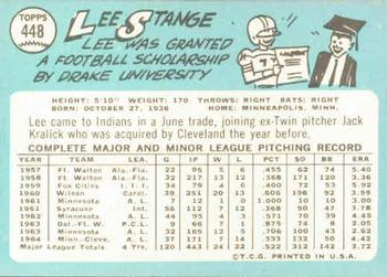 1965 Topps #448 Lee Stange Back