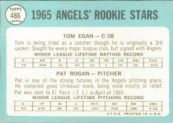 1965 Topps #486 Angels 1965 Rookie Stars (Tom Egan / Pat Rogan) Back