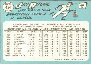1965 Topps #494 Jay Ritchie Back