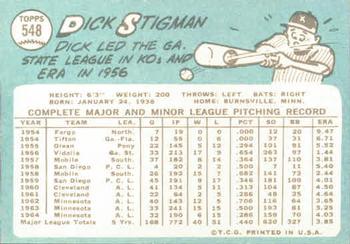 1965 Topps #548 Dick Stigman Back