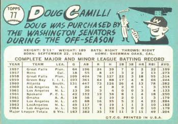 1965 Topps #77 Doug Camilli Back