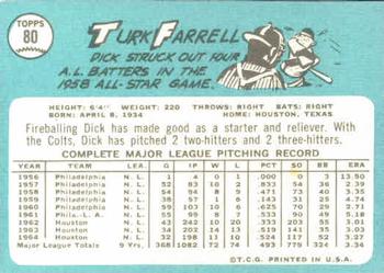 1965 Topps #80 Turk Farrell Back