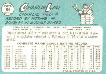 1965 Topps #94 Charley Lau Back