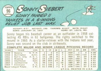 1965 Topps #96 Sonny Siebert Back