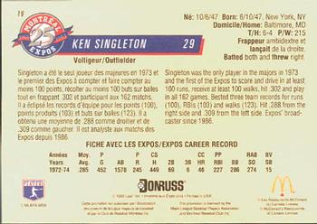 1993 Donruss McDonald's Montreal Expos 25th Anniversary #19 Ken Singleton Back