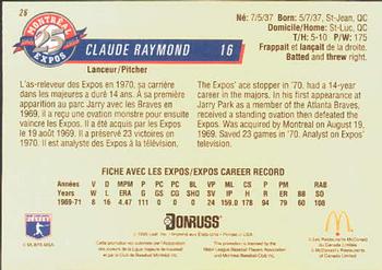 1993 Donruss McDonald's Montreal Expos 25th Anniversary #26 Claude Raymond Back