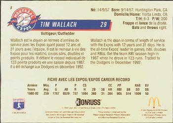 1993 Donruss McDonald's Montreal Expos 25th Anniversary #8 Tim Wallach Back
