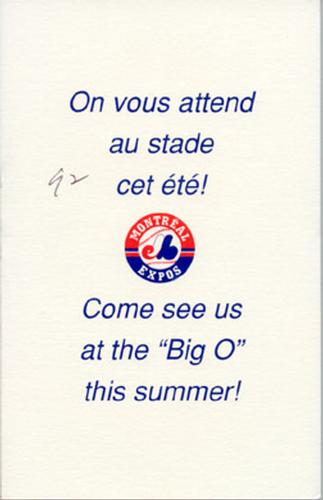 1992 Montreal Expos Postcards #NNO Youppi Back